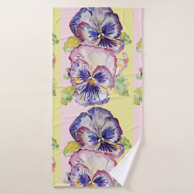 Lila Pansy Baby Pink Yellow Flowers Badhandtuch Set (Badehandtuch)