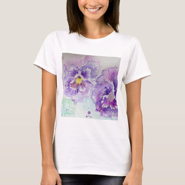 Lila Pansy Blume Aquarellmalerei T-Shirt (Vorderseite)
