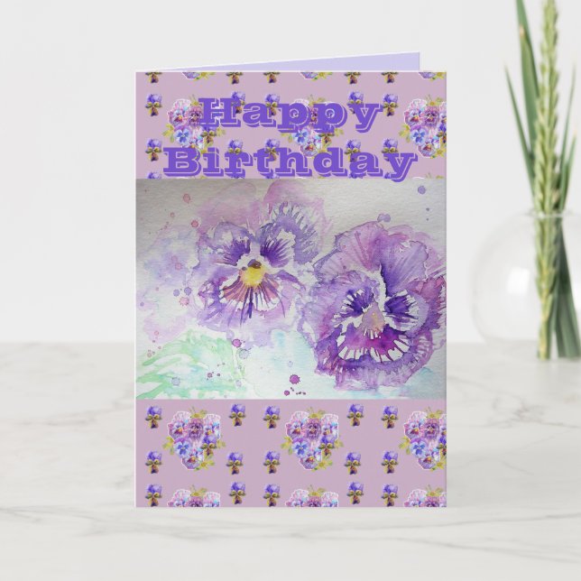 Lila Pansy Blume Aquarellmalerkarte Karte (Vorderseite)