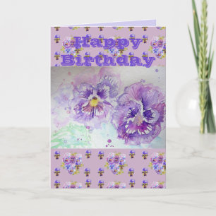 Lila Pansy Blume Aquarellmalerkarte Karte