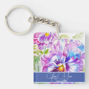 Lila Pansy Blume Blumenfrauen Geburtsname Schlüsselanhänger