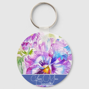 Lila Pansy Blume Blumenfrauen Liebe Schlüsselanhänger