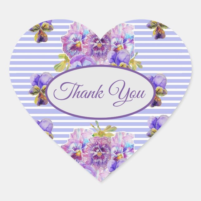 Lila Pansy Blume floral Dankeschön Pattern Herz Herz-Aufkleber (Vorderseite)