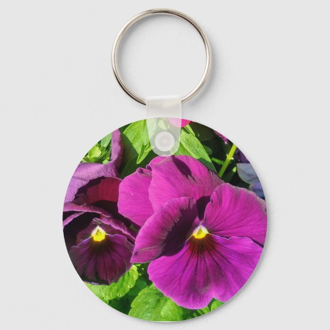 Lila Pansy Blume Foto Schlüsselanhänger (Vorderseite)