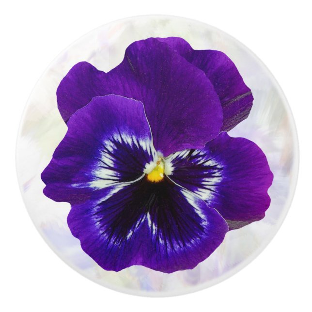 Lila Pansy-Blume Keramikknauf (Vorderseite)