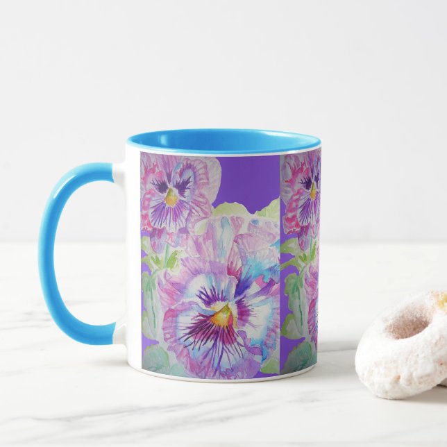 Lila Pansy Blume Mum Daughter Tasse (Mit Donut)