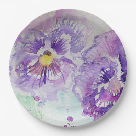 Lila Pansy-Blume-Musterpapierplatte Party Pappteller