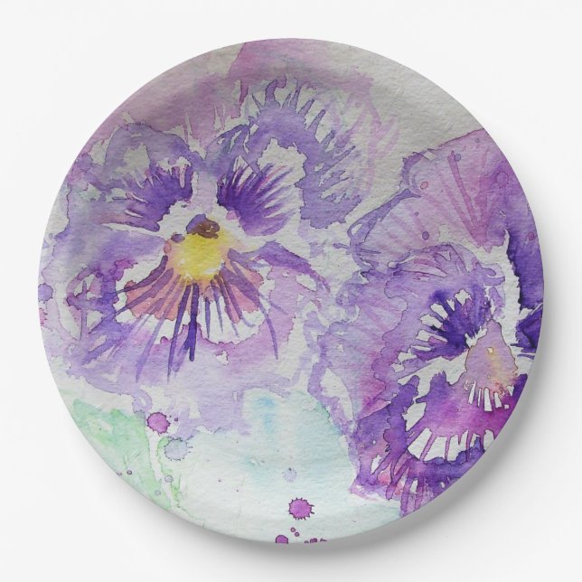 Lila Pansy-Blume-Musterpapierplatte Party Pappteller (Vorderseite)