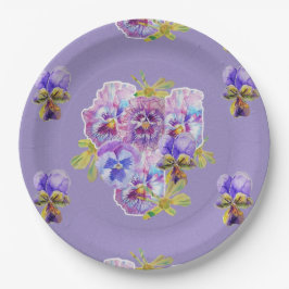 Lila Pansy-Blume-Musterpapierplatte Party Pappteller