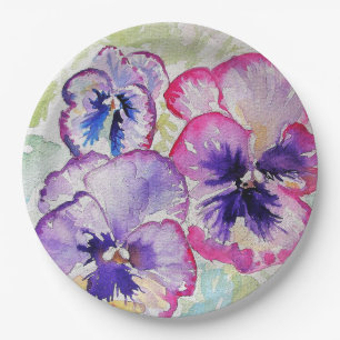 Lila Pansy-Blume-Musterpapierplatte Party Pappteller