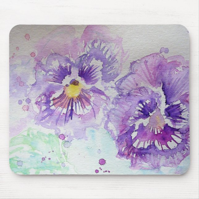 Lila Pansy-Blume Wasserfarbenmalerei Mousepad (Vorne)