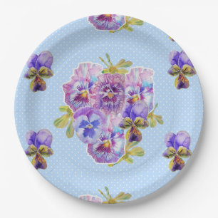 Lila Pansy-Dot-Blume-Musterpapierplatte Party Pappteller