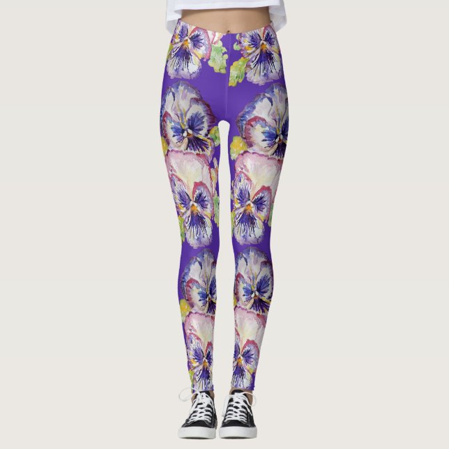 Lila Pansy Glorious Floral Blume Leggings (Vorderseite)