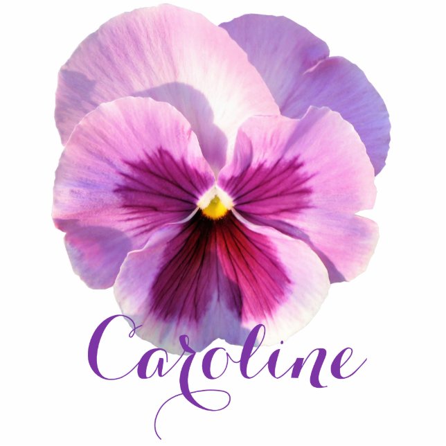 Lila Pansy Individuelle Name Fotoskulptur Schlüsselanhänger (Vorne)