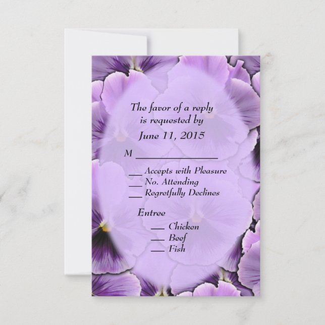 Lila Pansy mit Entree Choice RSVP Card Karte (Vorderseite)