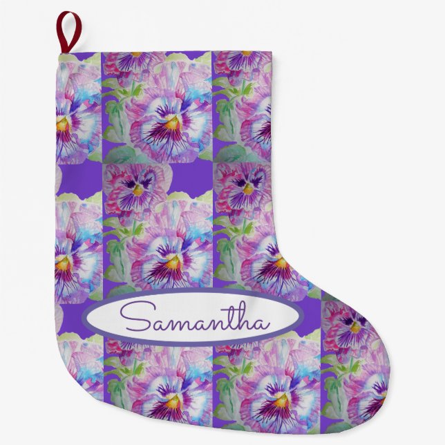 Lila Pansy Stiefmütterchen Violett Blumenstrauß Bl Großer Weihnachtsstrumpf (Vorderseite)