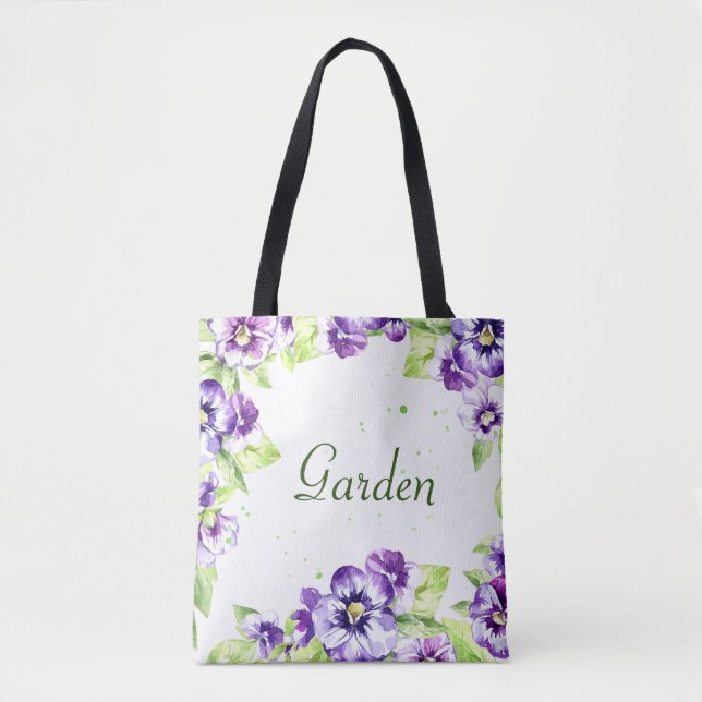 Lila Pansy Tote Bag Tasche (Vorderseite)