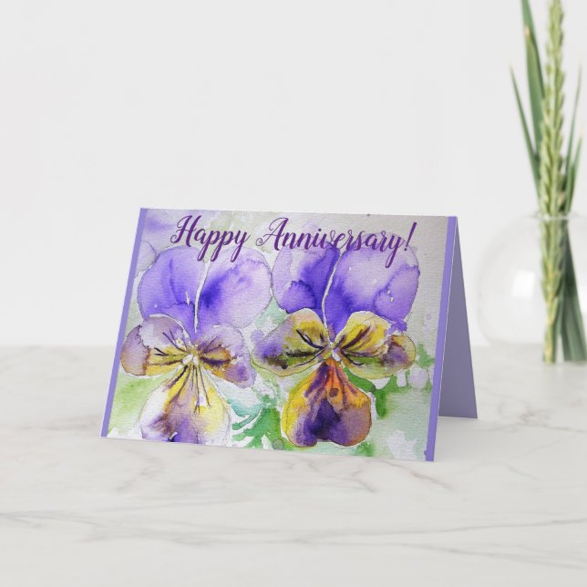 Lila Pansy Viola Jubiläumskarte Karte (Vorderseite)
