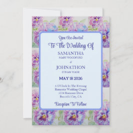 Lila Pansy Watercolor Blume Hochzeit Einladung