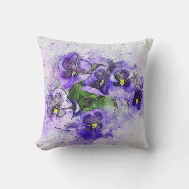 Lila Pansy Watercolor Kissen (Vorderseite)