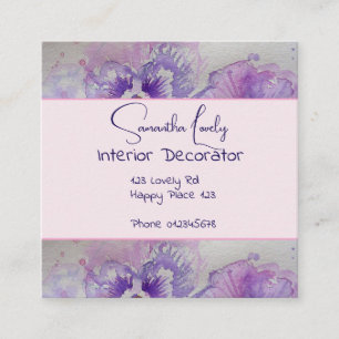 Lila Pansy Watercolor Stiefmütterchen Square Quadratische Visitenkarte