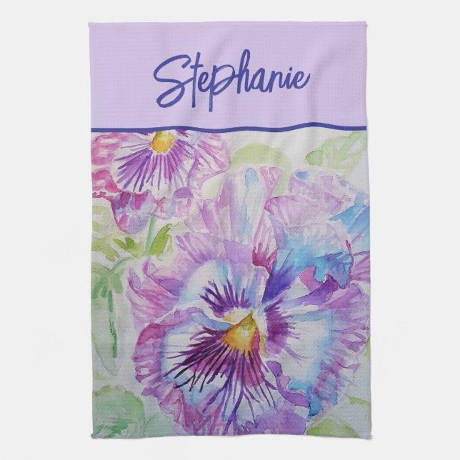 Lila Pansy Watercolor Womens Lavendel Violet Geschirrtuch (Vertikal)