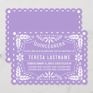 Lila Papagei-Picado-Blume Quinceañera Einladung