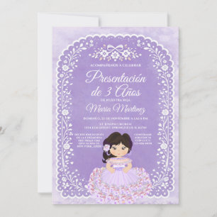 Lila Papel Picado Mädchen Präsentation 3 Jahre Einladung
