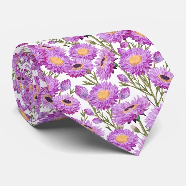 Lila Paper Daisies Blumenblumen Krawatte (Gerollt)