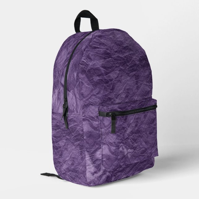 Lila Papiermuster Bedruckter Rucksack (Rückseitige Ecke links)