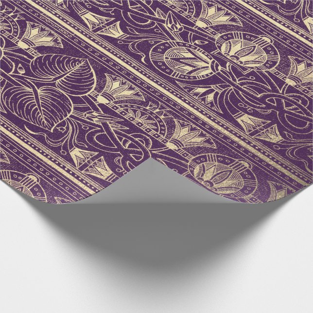 Lila Papyrus Antique Ägyptischer Floral Lotus Geschenkpapier (Ecke)