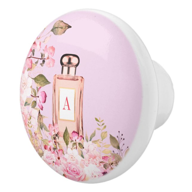 Lila Parfüm Flasche Hübsch Chic Monogramm Keramikknauf (Rechts)