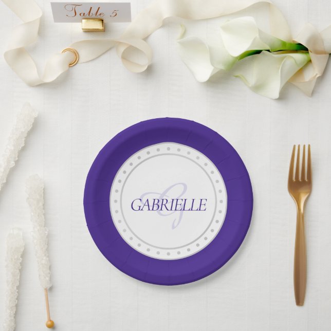 Lila Party | Chic Script Name Royal Ultra Violet Pappteller (Hochzeit)