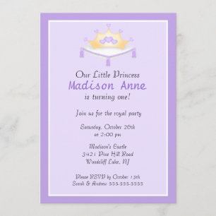 Lila Party Einladung Prinzessin-Crown Birthday