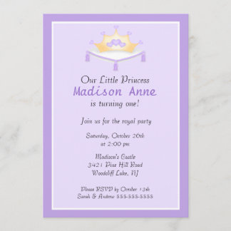 Lila Party Einladung Prinzessin-Crown Birthday