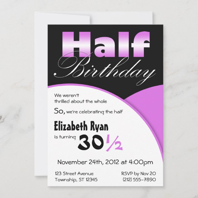 Lila Party Einladungen zum halben Geburtstag (Vorderseite)