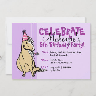 Lila Party Pony Girls Geburtstag Einladung