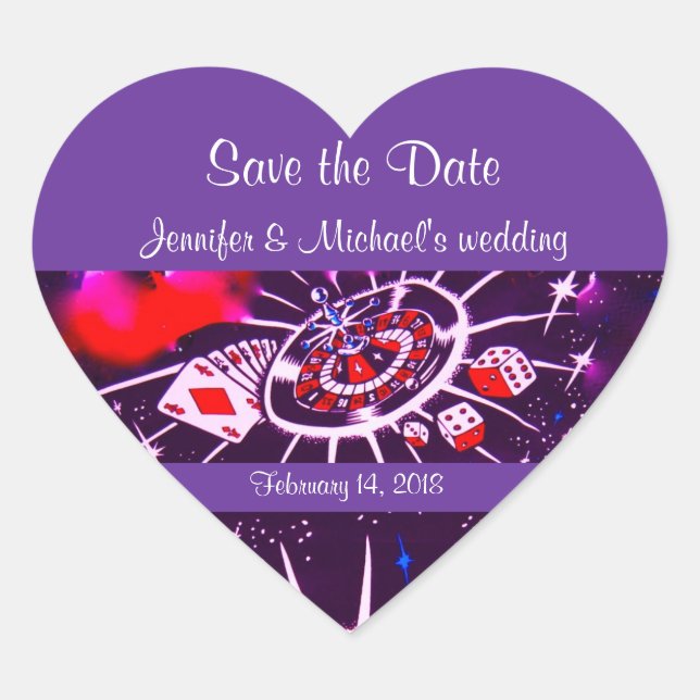 Lila Passion Vegas Casino Style Wedding Herz-Aufkleber (Vorderseite)