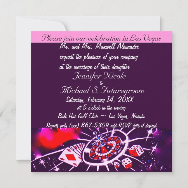 Lila Passion Vegas Thema Hochzeit Einladung (Vorderseite)