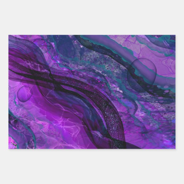 Lila Passionsanalge Tinte Abstract Design Geschenkpapier Set (Vorderseite)