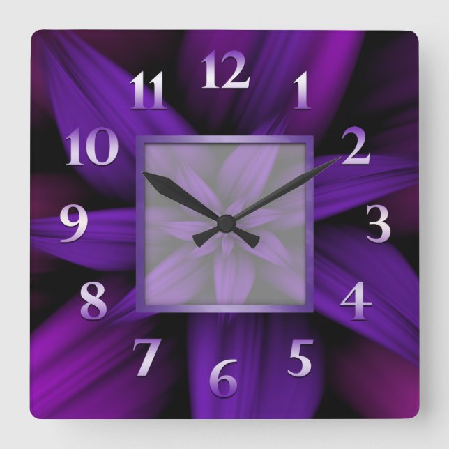 Lila Passionsfloral Geometric Quadratische Wanduhr (Vorderseite)