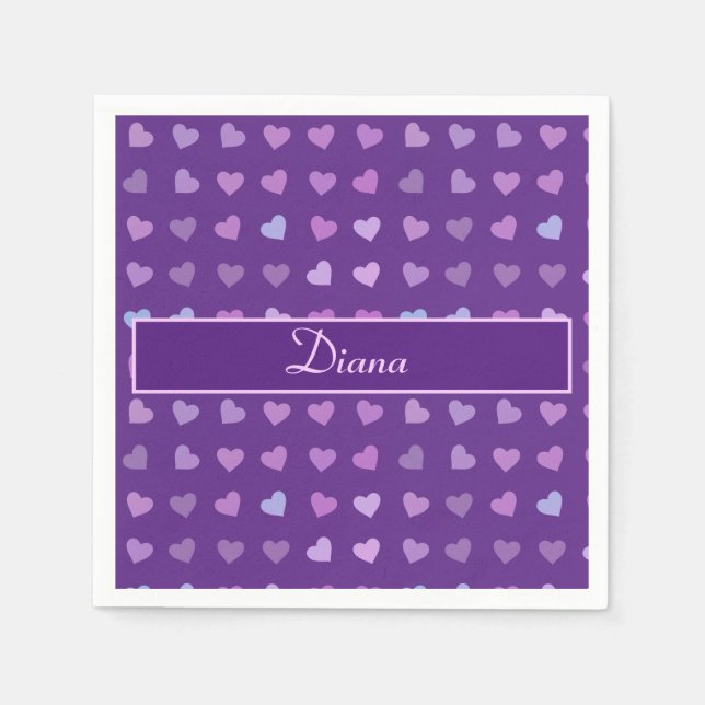 LILA PASTEL FARBIGE HERZEN PERSONALISIERT SERVIETTE (Vorderseite)