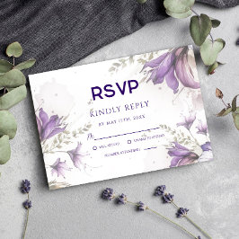 Lila Pastel Modern Floral Boho Wedding RSVP Card