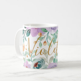 Lila Pastell-Blume Wasserfarben Blütenname Kaffeetasse