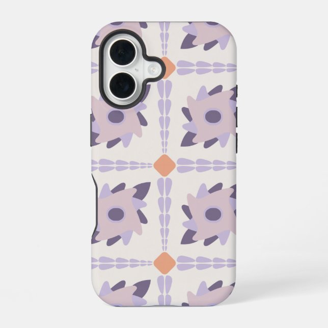 Lila Pastell-Dekorfliesenmuster iPhone 16 Hülle (Rückseite)