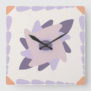 Lila Pastell-Dekorfliesenmuster Quadratische Wanduhr