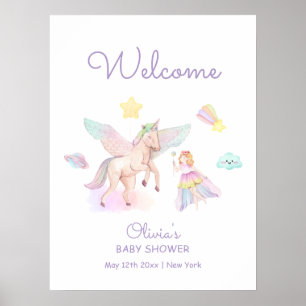 Lila Pastell Prinzessin Einhorn Baby Shower Willko Poster