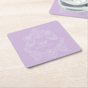Lila Pastell-Viktorianisches Hochzeits-Monogramm-W Rechteckiger Pappuntersetzer