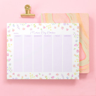 Lila Pastell-Wildblumen-Wochenplaner-Notizblock Notizblock