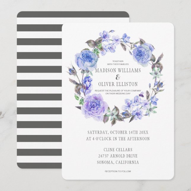 Lila Pastellwatercolor Wedding Blumen| Einladung (Vorne/Hinten)